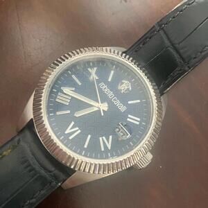 Rare Roberto Cavalli 5G113 Silver and Black Men's 40mm Watch